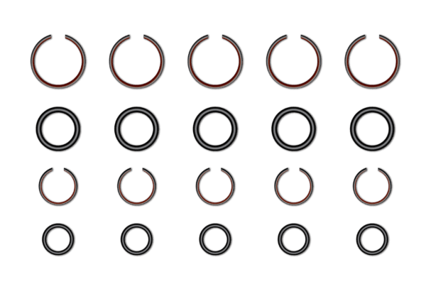 Two sets of three snap rings